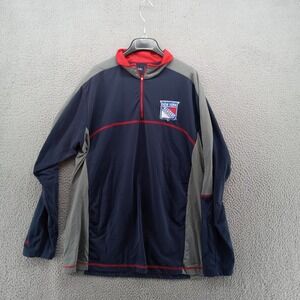 New York Rangers Shirt Mens XL Blue Red Trim 1/4 Zip Fleece Pullover NHL Antigua